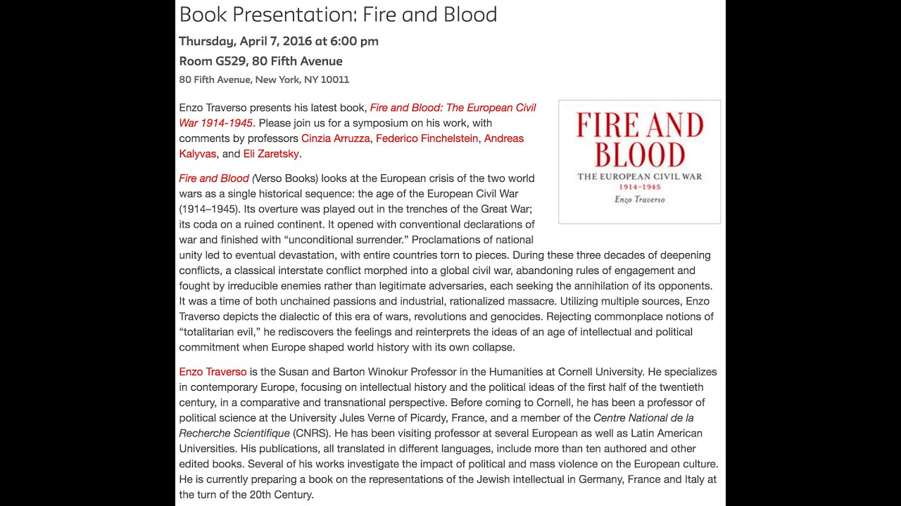 Fire and Blood, Enzo Traverso