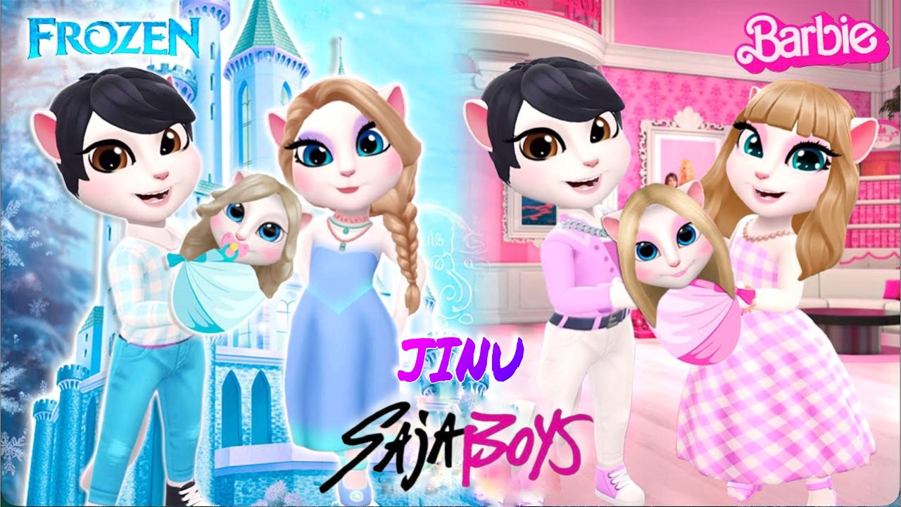 🎵 Моя говорящая Анджела 2😻 || Эльза и Барби с Джину и его дочерьми || Новое обновление || Косплей