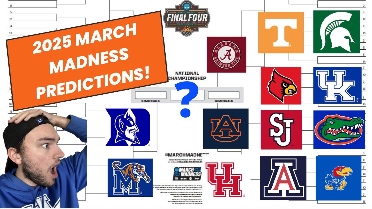 My 2025 NCAA Tournament Predictions! March Madness! Crazy Upsets! 100% Correct!