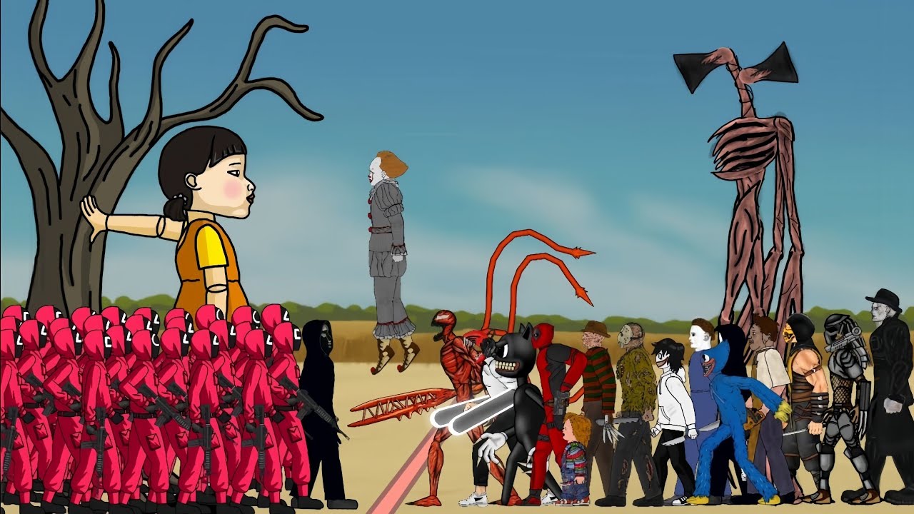 Squid Game vs Chainsaw Man, Huggy Wuggy, Cartoon Cat, Siren Head, Scorpion, Jason, Michael & More