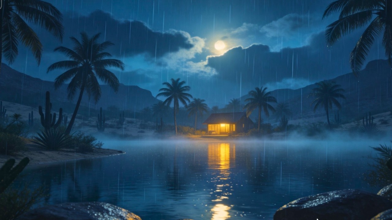 Quiet Rainfall in a Desert Oasis | Night ASMR