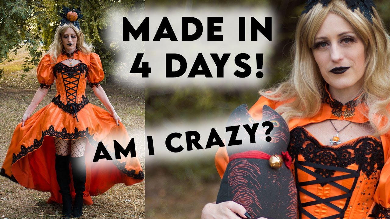 I Made a PUMPKIN QUEEN Halloween Costume in 4 Days | Fantasy Couture Corset Gown Sewing Vlog