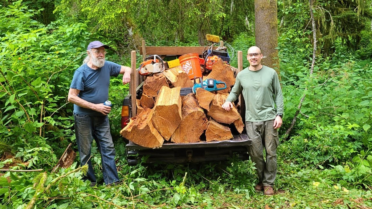 Making Cedar Roof Shakes with Neighbor Al for My Log Woodshed