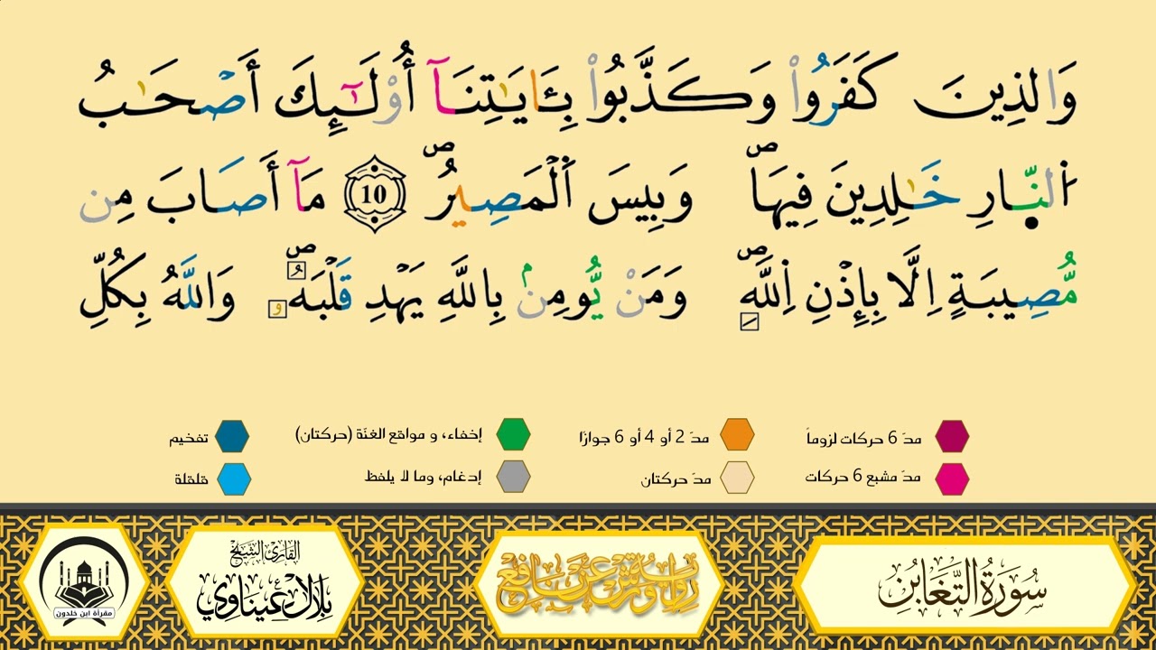 سورة التغابن برواية ورش عن نافع من طريق الأزرق بقصر البدل🔸المصحف المعلم🔹القارىء الشيخ : بلال عيناوي