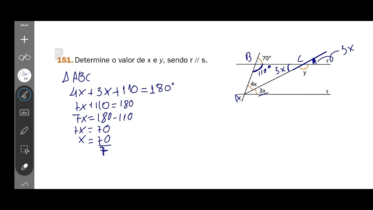 151- Determine o valor de x e y, sendo r // s.