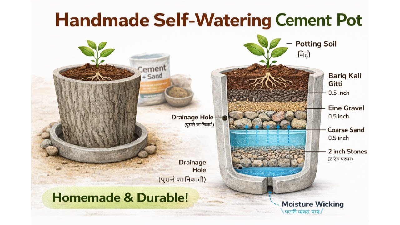 Handmade Self-Watering Cement Pot | No Overwatering | DIY Plant Experiment