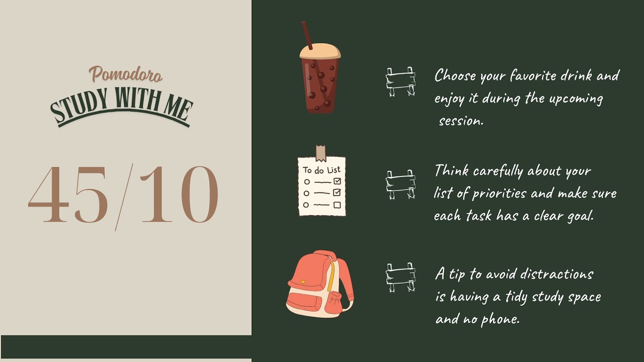 45 / 10 Pomodoro Timer - 4 study session || No music - Study for dreams - Deep focus - Study timer