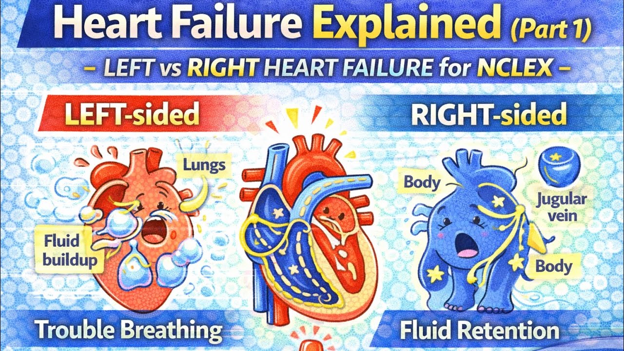Heart Failure Explained (Part 1) | Left vs Right Heart Failure | NCLEX