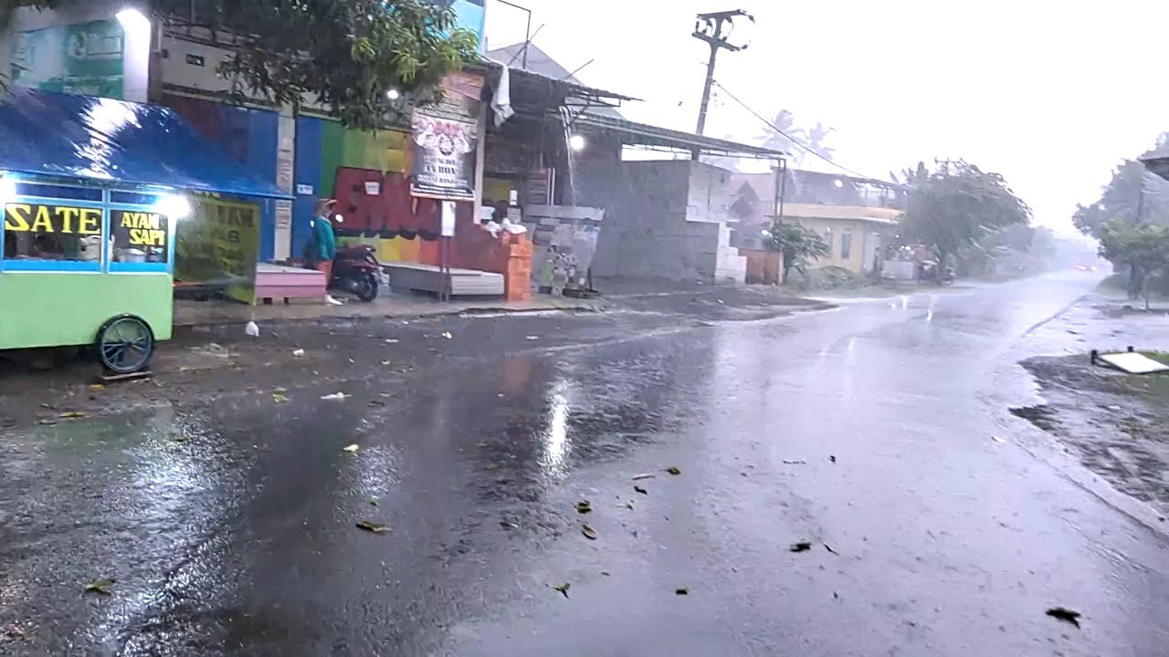 Walking Under Heavy Rain and Thunderstorm with Strong Wind in Quiet Village ASMR 4K Video 630