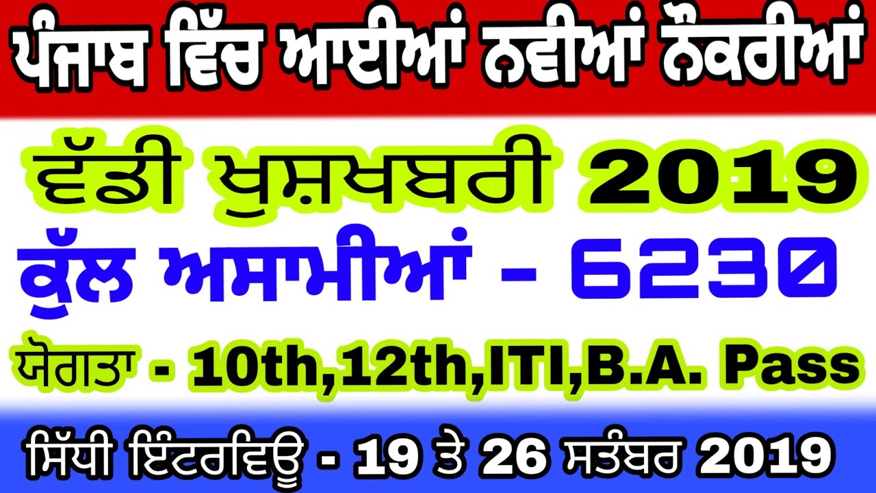 Punjab govt jobs 2019/Punjab govt jobs 2019/Posts 6230/salary 15000+/Age 18-37/All Punjab jobs