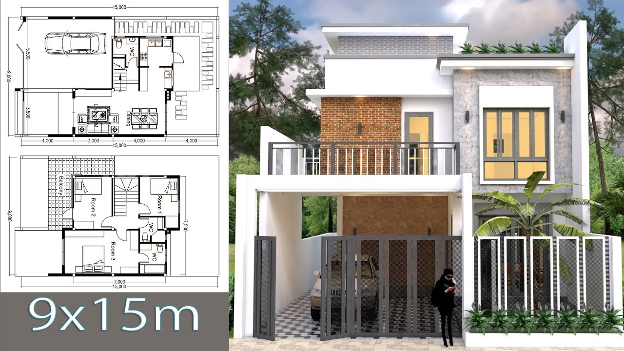 3 Bedroom House Plan Plot 9x15 Sketchup Modeling