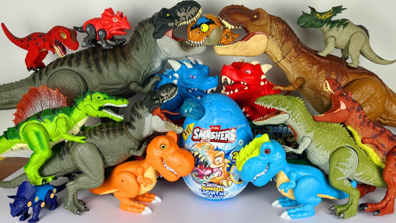 Jurassic World Rebirth ASMR Dinosaur Unboxing T-rex Triceratops Spino Giga Dragon Zuru Smashers Egg