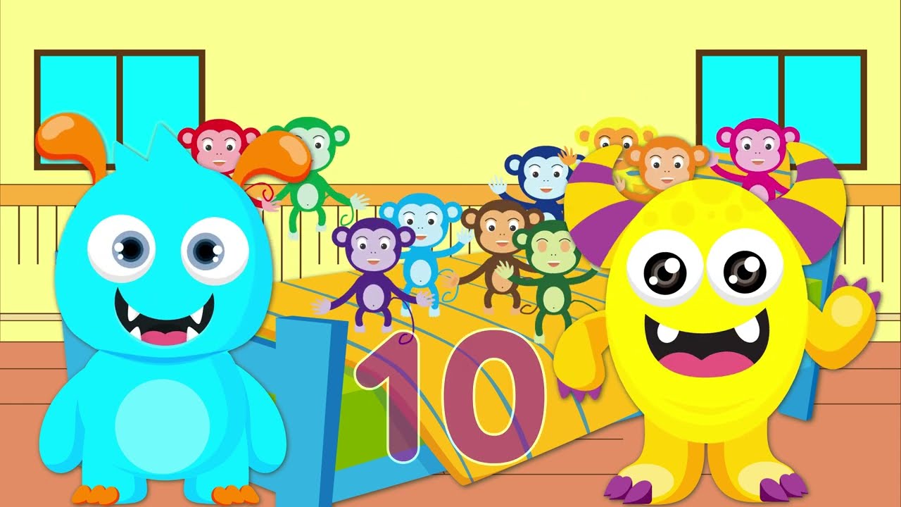 10 Little Monkeys Jumping on the Bed | Learn to Count Down from 10 with LoLo & FuFu | Nursery Rhyme