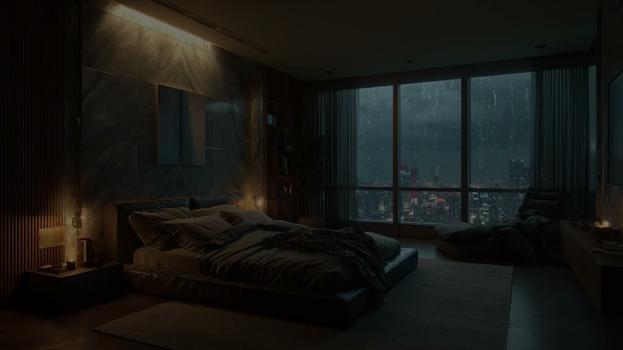 Rain circles the quiet block 🌿 while late windows flicker and footsteps disappear