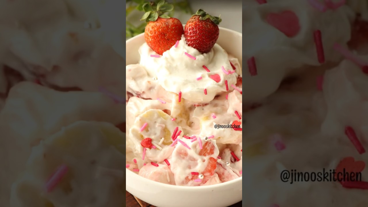 Strawberry Banana Salad | Valentine&rsquo;s Special Dessert 🍓🍌❤️| Jinooskitchen