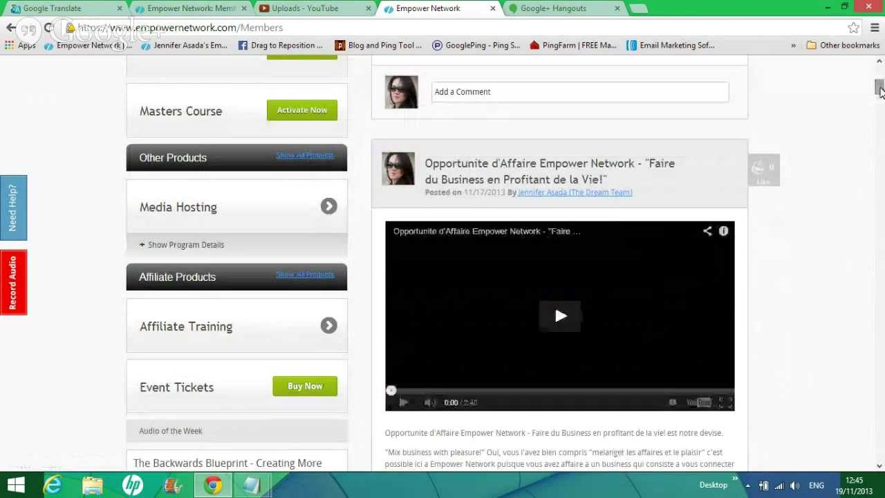 Empower Network en Francais - Visite dans votre 'Back Office' (suite)