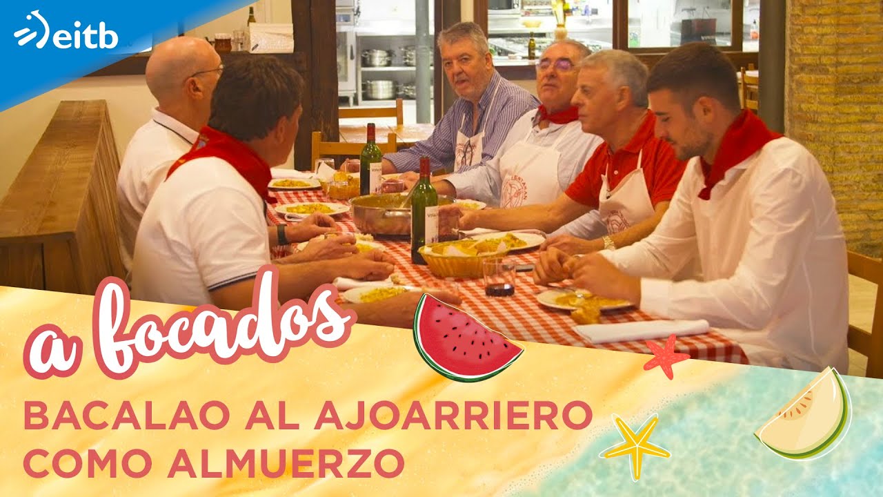 Bacalao al ajoarriero como almuerzo en la peña Napardi de Pamplona