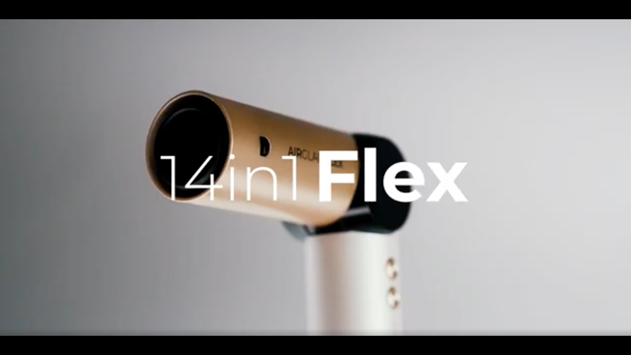 Gama de moldeadores de pelo AirGlam 14in1 Flex con 14 accesorios, función flex, pantalla y estuche.