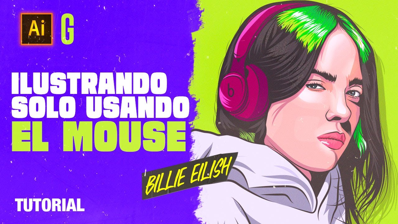 Illustrator Tutorial | Ilustrando a Billie Eilish usando SOLO MOUSE | Drawing using just mouse