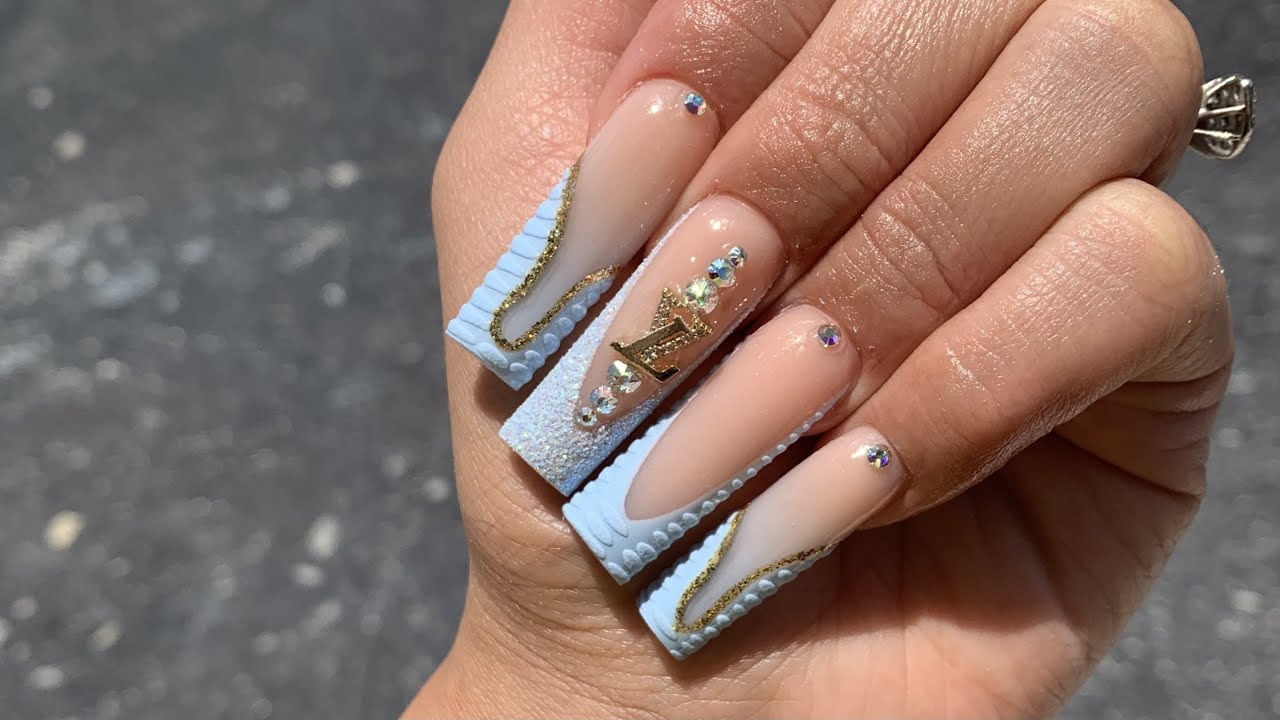 Long Sugar Glitter French Textured Croc Print Acrylic Nail