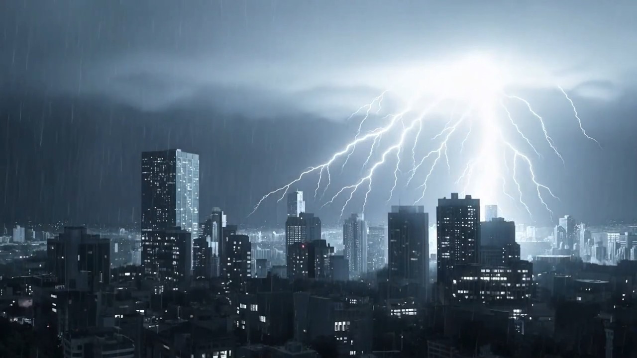 Night Thunderstorm Over the City 🌧️ | Relaxing Rain & Thunder Sounds