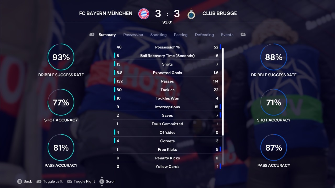 BAYERN MUNICH 3-3 KV CLUB BRUGGE FIFA26UEFACHAMPIONSLEAGUESIMMATCH MATCHDAY 52 LEAGUE PHASE