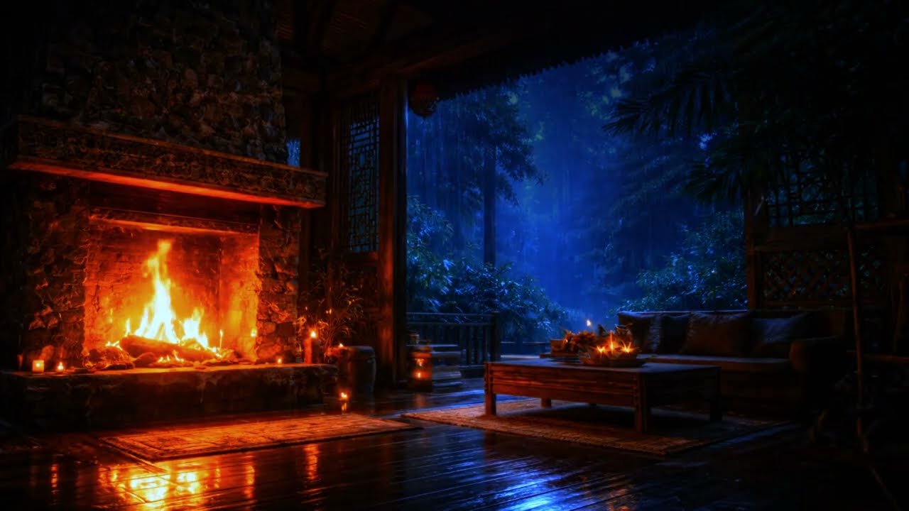 Cozy Fireplace & Heavy Rain in Forest Cabin 🌧️🔥 Deep Sleep Sounds (8 Hours)
