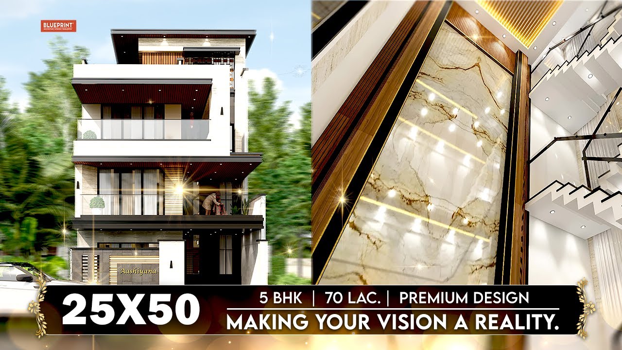 25X50 house design 3D | 1250 sqft | 5 Bedroom | Terrace Garden | Modern design | 8x15 meters