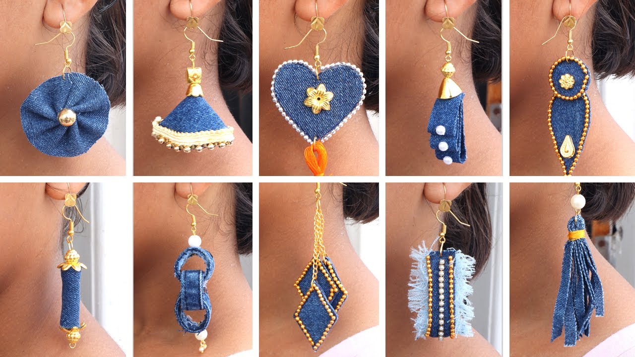 10 Fancy Earrings!! Make Earrings from Old Jeans !! DIY Jeans Earrings ! Sonali's Creations