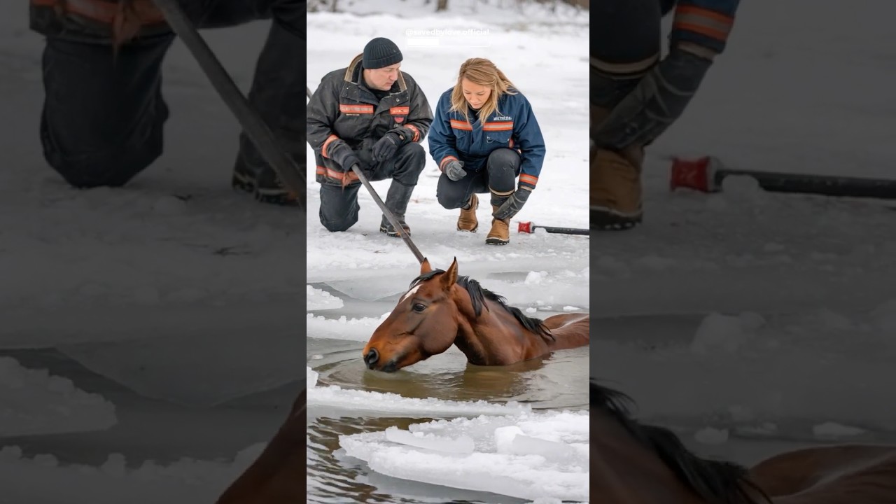 Brave Rescuers Save a Wild Horse from a Frozen River ❄️🐎