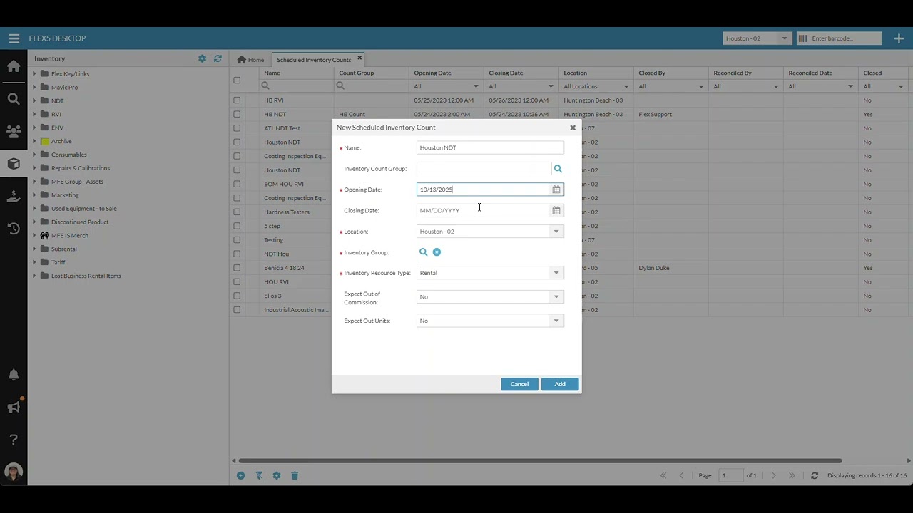 Creating a Scheduled Inventory Count in Flex Rental Solutions