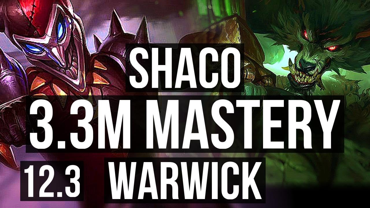 SHACO vs WARWICK (JNG) | 3.3M mastery, Rank 6 Shaco, 2/0/3, 900+ games | KR Master | 12.3