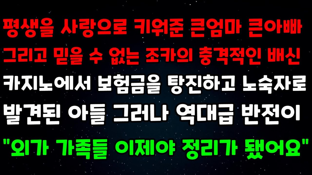 평생을 사랑으로 키워준 큰엄마 큰아빠 그리고 믿을수없는 조카의 충격적인 배신 카지노에서 보험금을 탕진하고 노숙자로 발견된 아들 그러나 역대급 반전이 