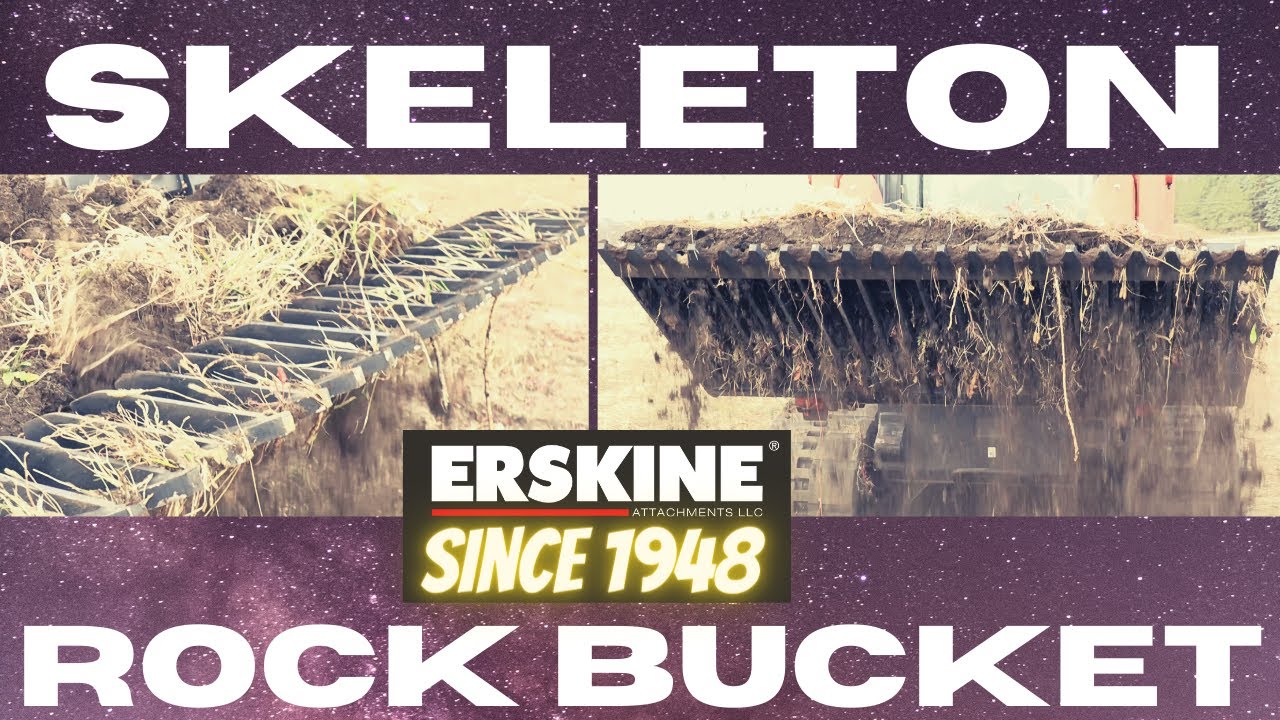 Skeleton Rock Bucket for skid steer in action