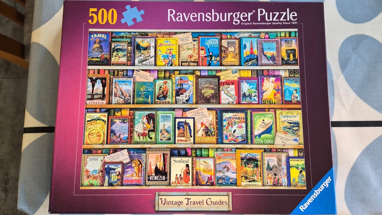 500 piece ravensburger puzzle - vintage travel guides 