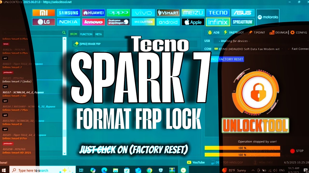 How to Format Sprd Mobile||Tecno Spark 7 Sprd Formate &Frp Lock Google Account By Unlock tool Method