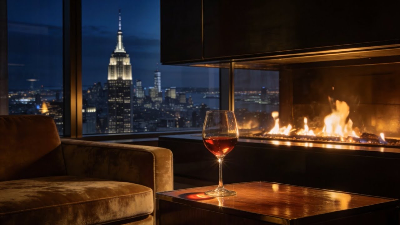 Smooth Jazz Nights in New York 🥃 City Lights & Fireplace Glow | Elegant Lounge Vibes - ØNEJAZZ