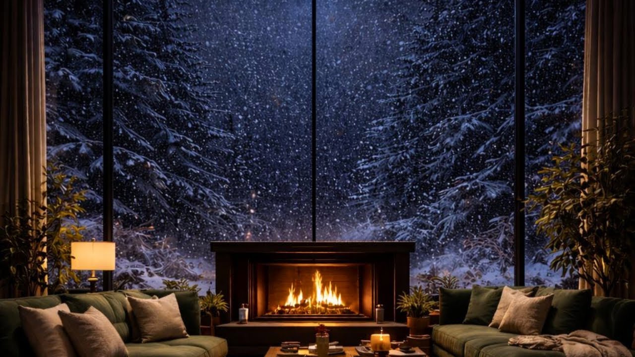 Luxury Snow Fireplace Ambience ❄️🔥 3 Hours Cozy Winter Night, Relax, Sleep, Study