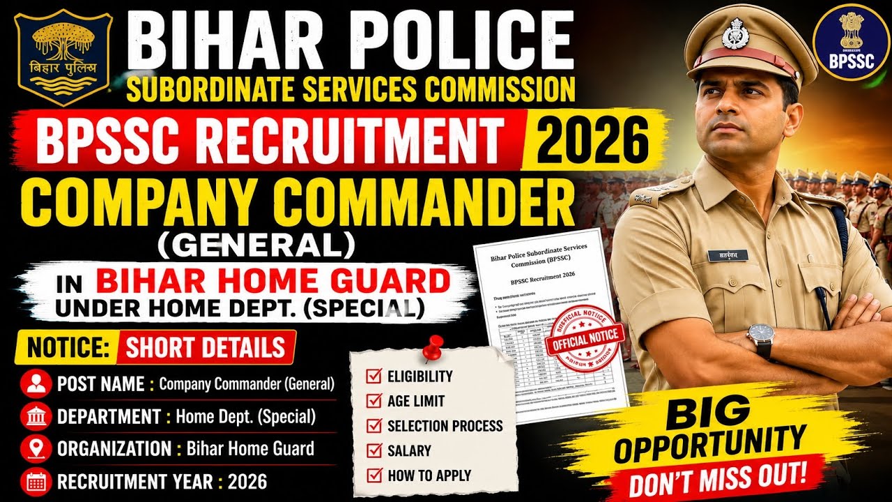 BPSSC Company Commander Recruitment 2026 | Bihar Police Home Guard Vacancy 2026 | Apply Online