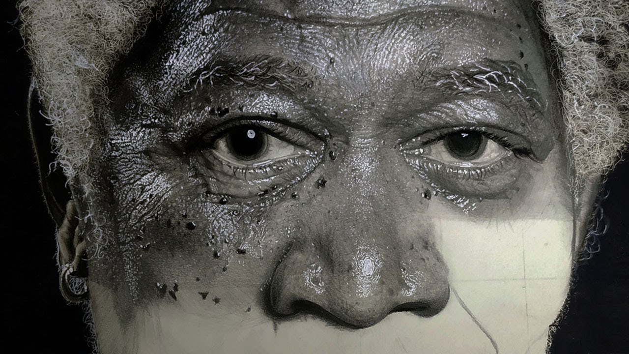 MORGAN FREEMAN HYPER REALISTIC DRAWING | 40 HOURS TIMELAPSE