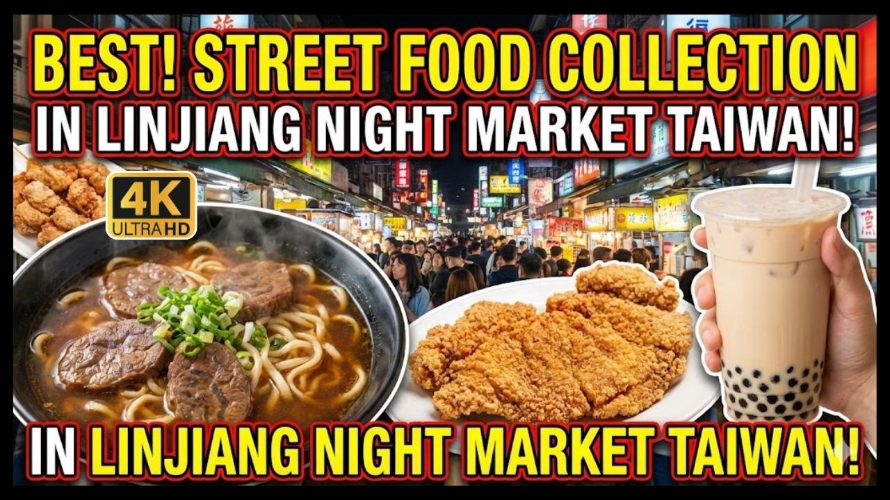 Best Street Food Collection in Linjiang Night Market Taiwan 🇹🇼 4K Aesthetic Food Walk Tour