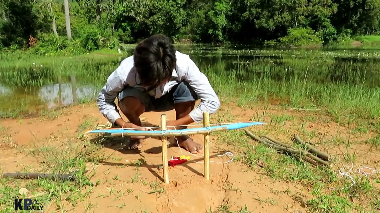 Primitive Technology: Man Make Crocodile Trap - How To Make Big Crocodile Trap Work