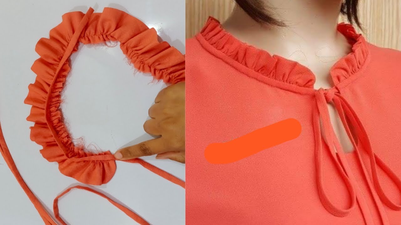 Beautiful frill collar neck design for kurti cutting and stitching / Latest Dori loops Neck Design