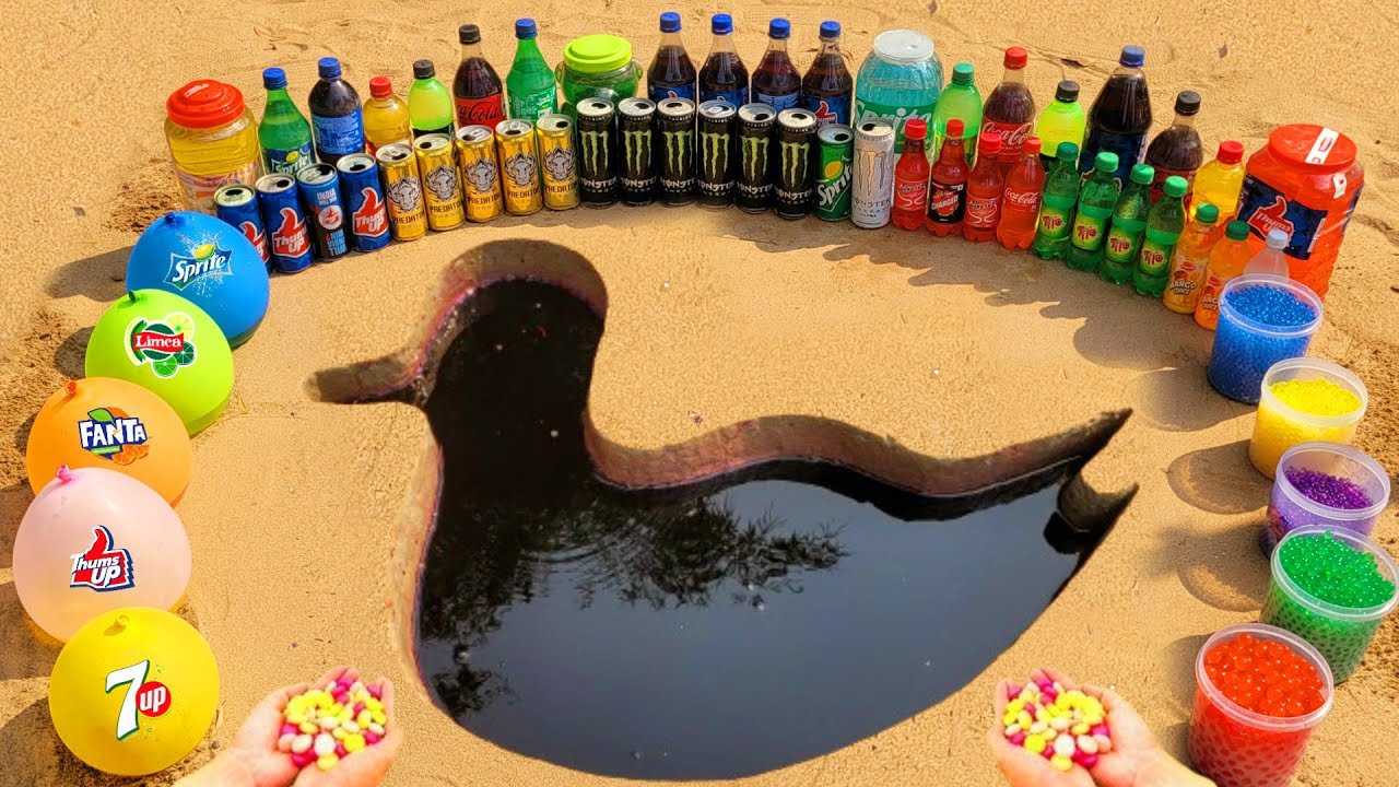 Experiment: Big Coca Cola vs Mentos from Duck hole, Giant Mirinda, Fanta, Popular Sodas vs Mtn Dew