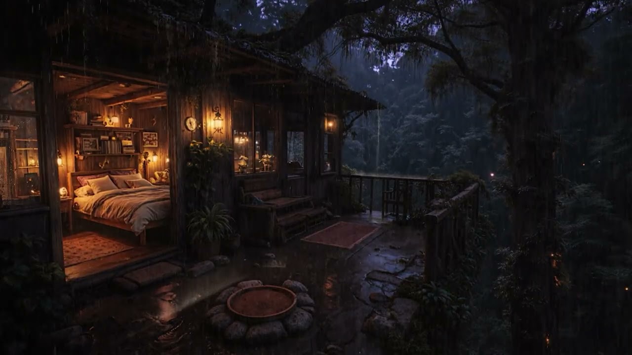 Calm Forest Rain Surrounding a Wooden Cabin 🌲🌧 | 8 Hours Sleep-Friendly Ambience (4K)