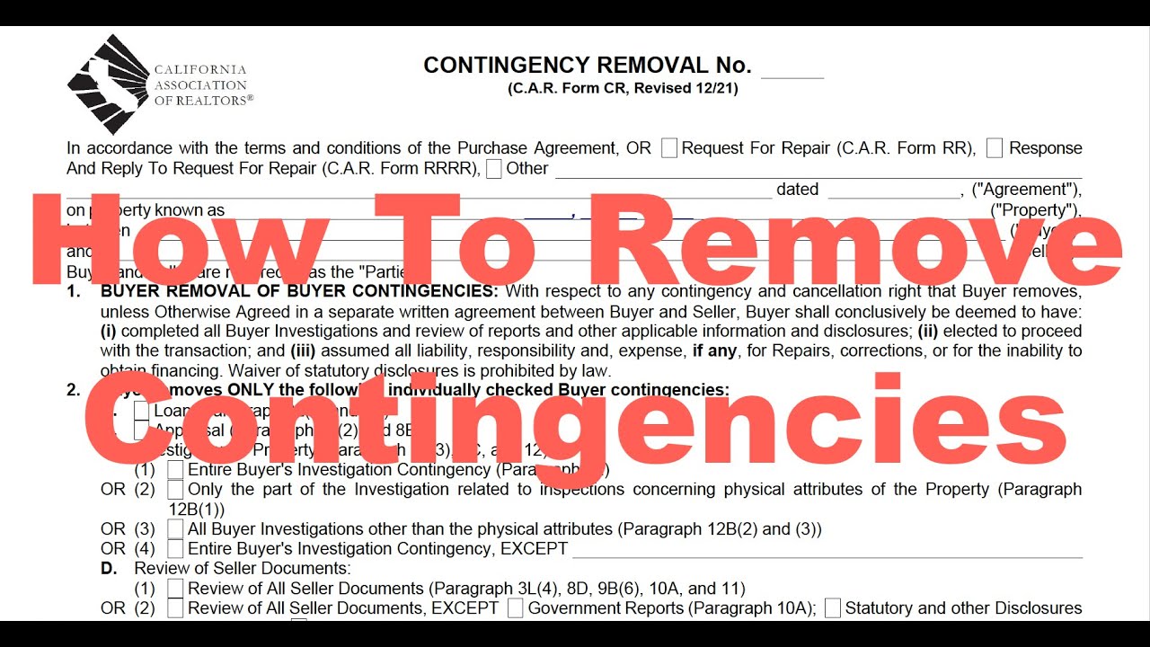 How To Remove Contingencies - CAR Form CR