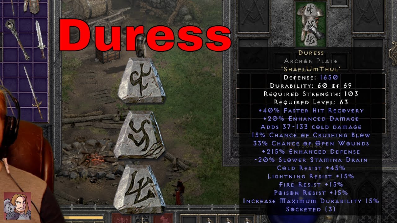 Diablo II Resurrected  Rune Words - Duress (Shael Um Thul)