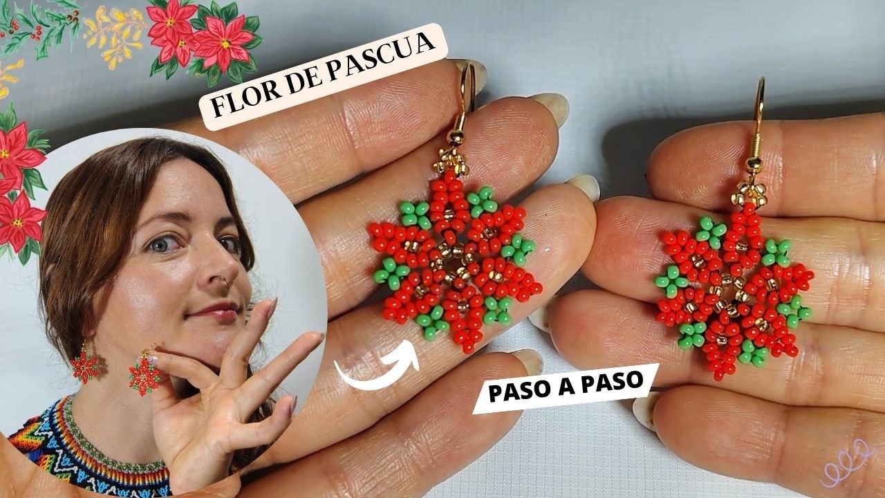 Como tejer pendientes de flor de pascua / aretes en mostacillas DIY tutorial A.S