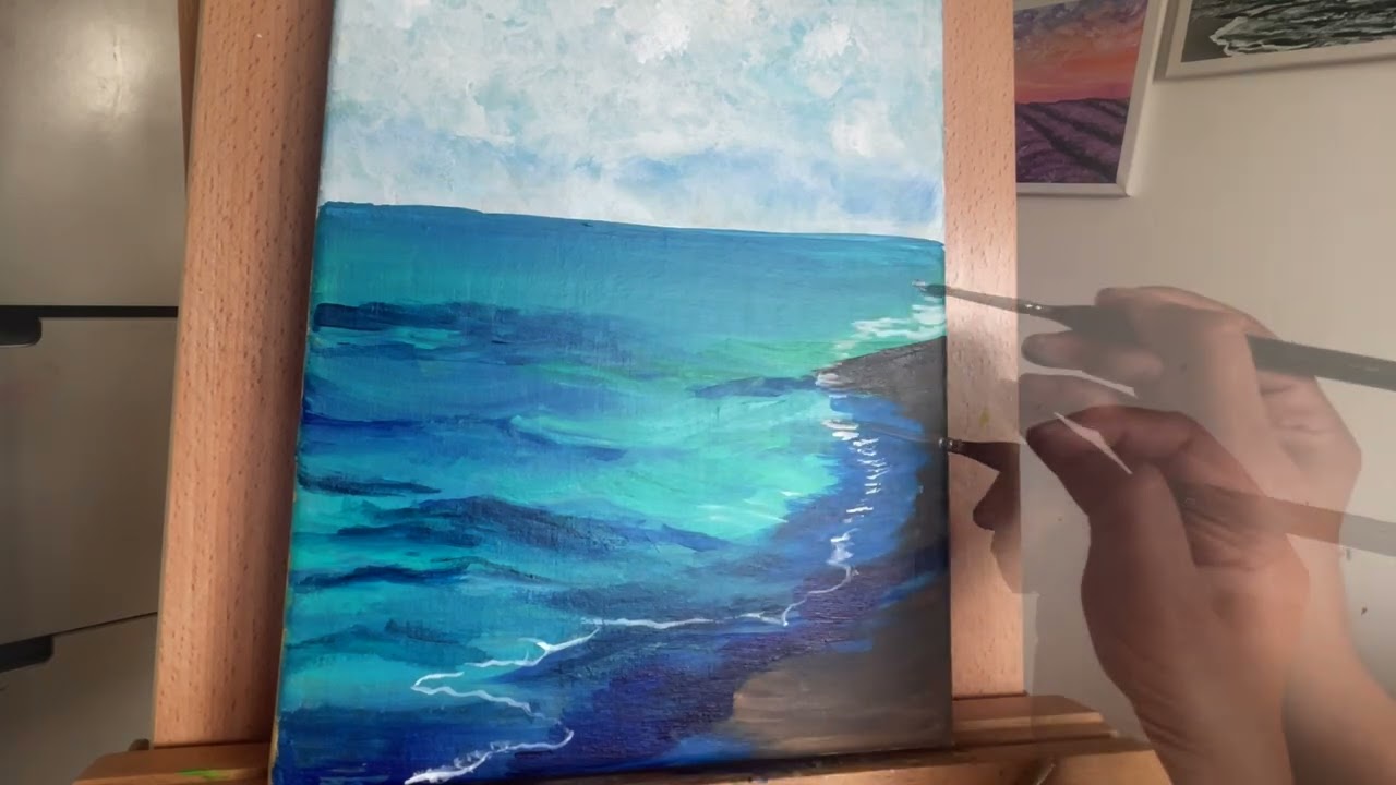 Tropical beach Acrylic Painting/ Misty beach painting.