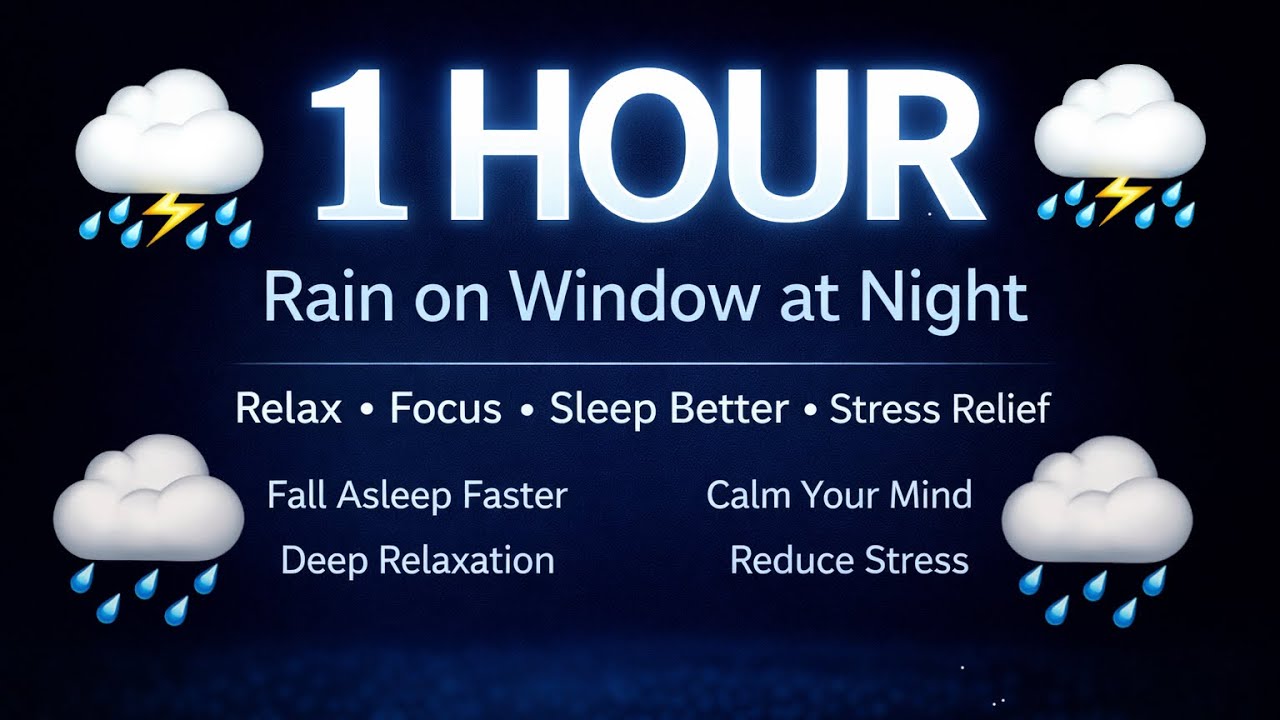 1 Hour Rain on Window at Night 🌧 Cozy Room Ambience for Sleep, Relax & Study